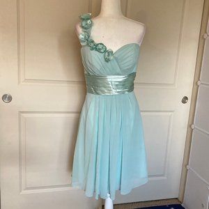 Bill Levkoff Mint One-Shoulder Dress